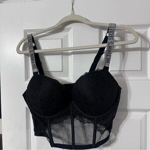 Victoria's Secret Black Lace Bustier with Sparkling Straps
